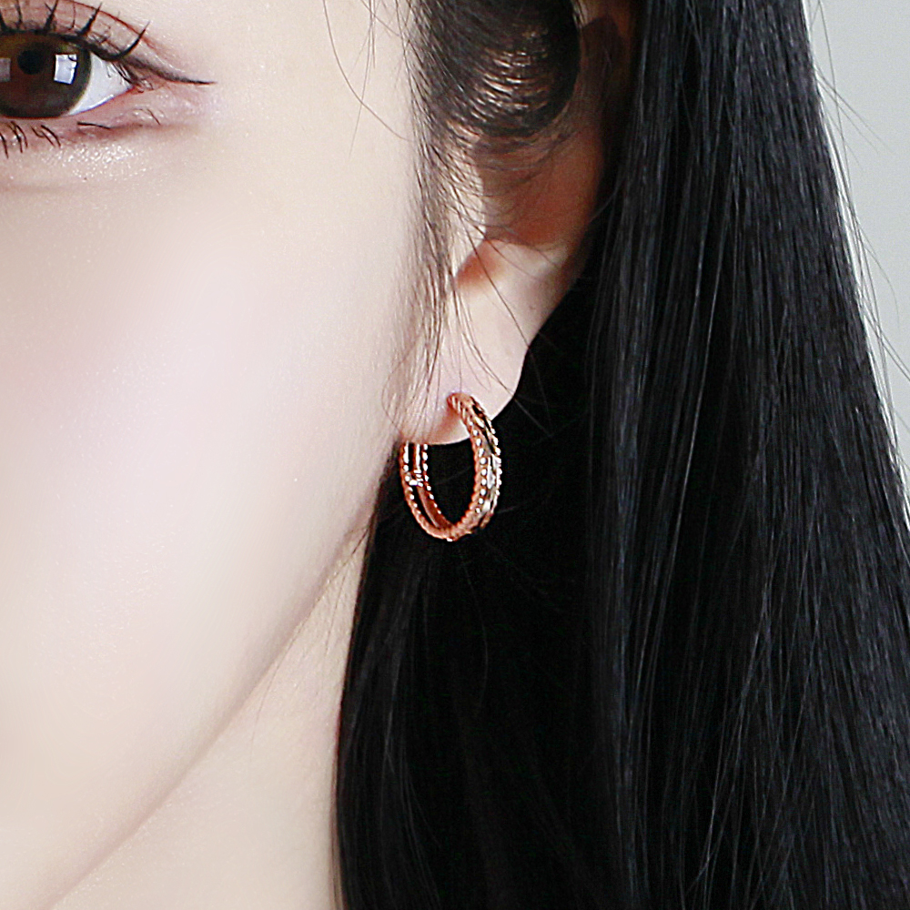 샤밍 18K 컷팅 링 귀걸이 원터치 볼드 로제니에 로프 데일리 포인트 여자 친구 선물 이미지 7