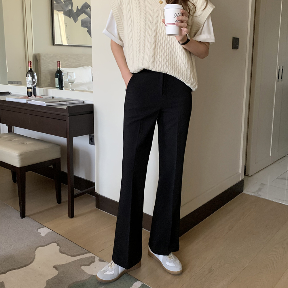 하이웨스트 부츠컷 와이드슬랙스 정장 세미 와이드팬츠 여성 기모바지 겨울 여자슬랙스 통바지 - 상세 이미지 4