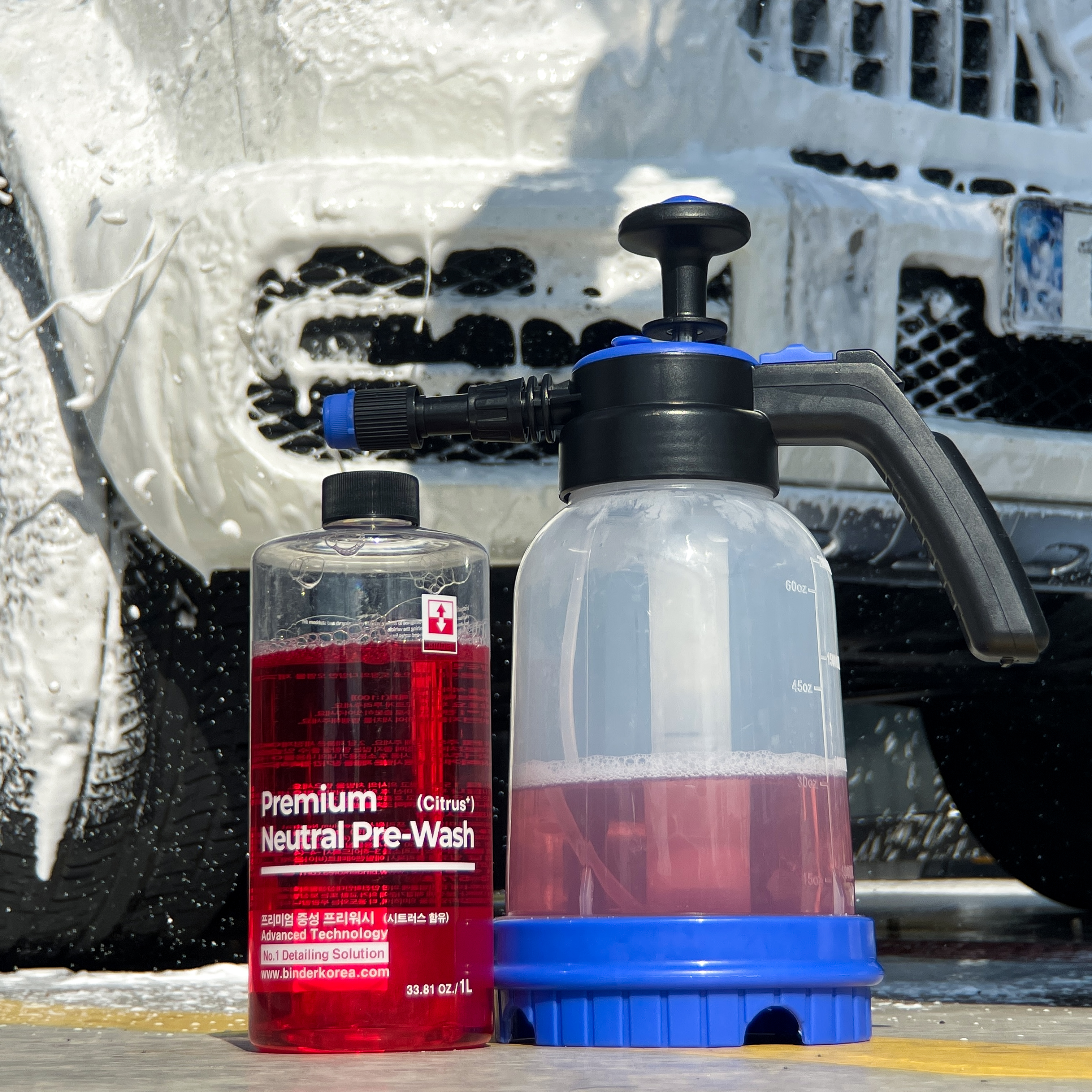 프리워시+압축분무기 카샴푸 APC 세차 바인더 중성 프리워시 1L+오토 압축분무기 세트