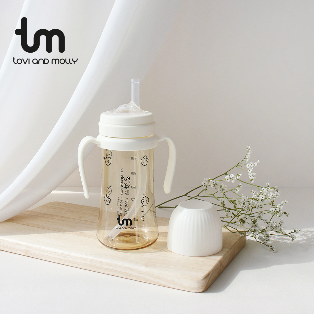 [토비앤몰리] 새지않는 아기 유아 물컵 이유식 자기주도 빨대컵 돗바니 화이트 180ml 280ml - 상세 이미지 5