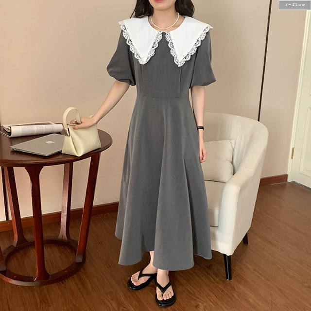 빌리브 볼륨 퍼프 레이스카라 롱원피스 2color 여름 하객룩 모임룩 고급소재 제이플로우 이미지 6