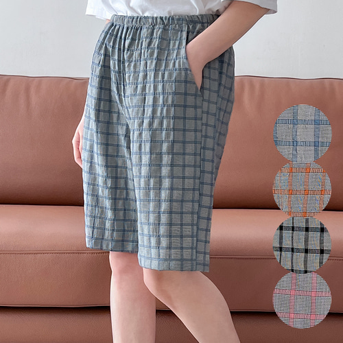 주머니 체크 잠옷 바지 남여공용 커플 파자마 - 상세 이미지 3