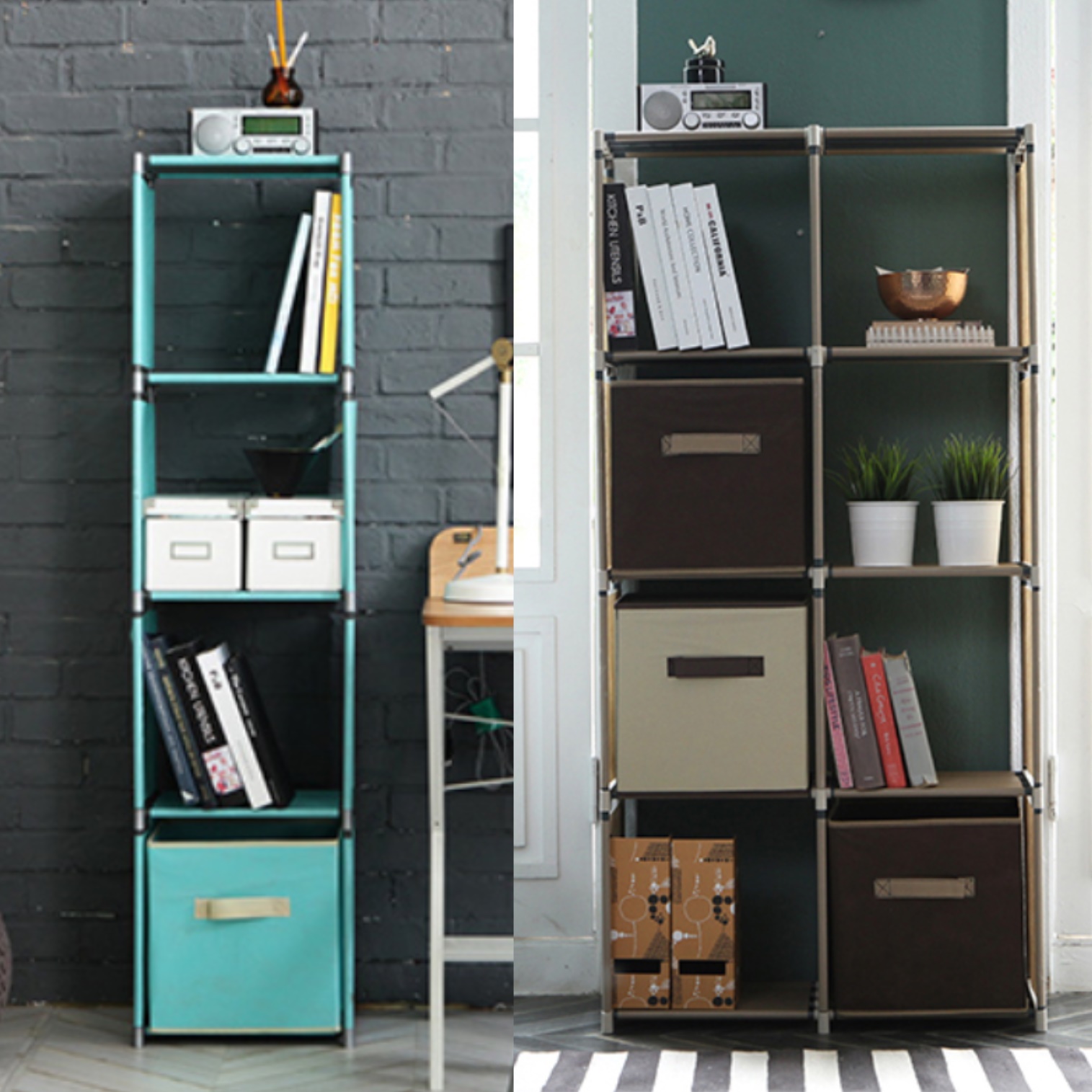 조립책장 모듈 슬림 책장 시스템 폭 좁은 작은 책장 - 상품 이미지