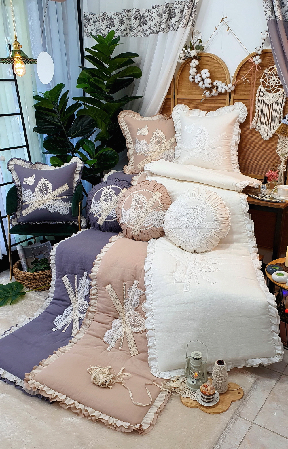 린넨레이스 프릴 쇼파패드4인용 3인용 돌쇼파패드 맞춤제작