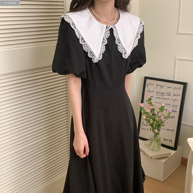 빌리브 볼륨 퍼프 레이스카라 롱원피스 2color 여름 하객룩 모임룩 고급소재 제이플로우 - 상세 이미지 3
