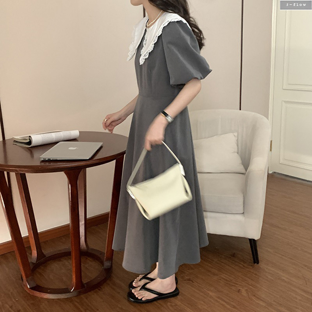 빌리브 볼륨 퍼프 레이스카라 롱원피스 2color 여름 하객룩 모임룩 고급소재 제이플로우 - 상세 이미지 2