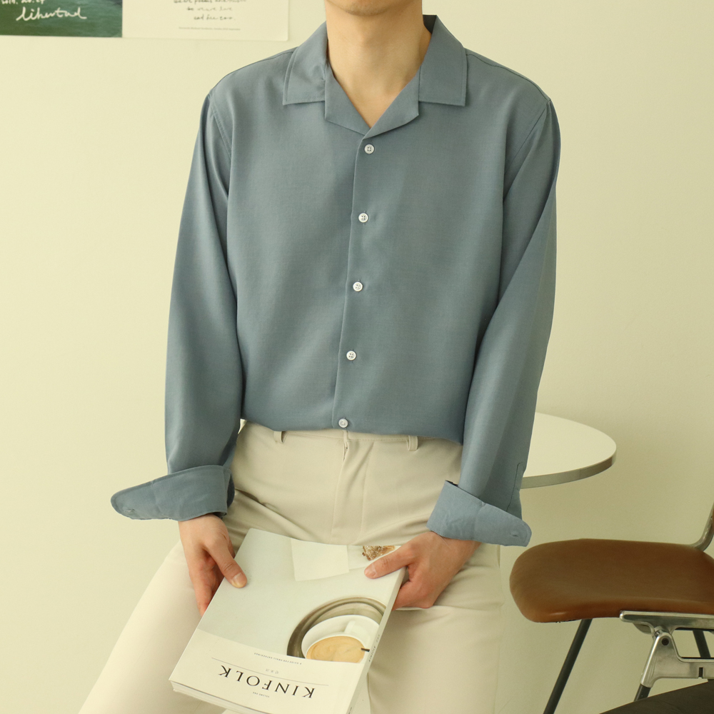 남자린넨셔츠 오버핏 와이드카라 링클프리 남자셔츠 - 상세 이미지 4