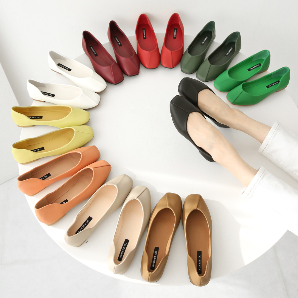 발편한플랫 가죽 단화 빅사이즈 스퀘어 여성플랫슈즈