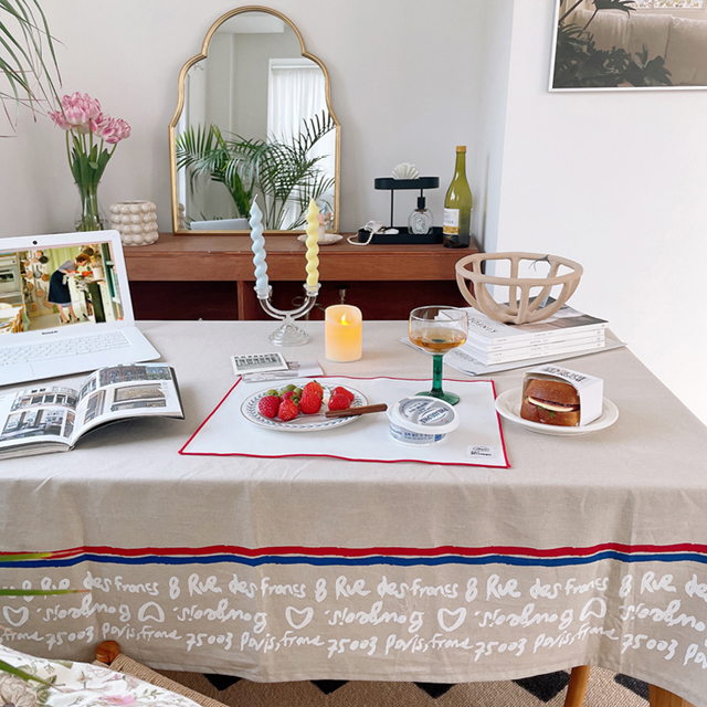 파리지앵 린넨 식탁보 테이블보 백일 돌상 홈파티 캠핑 카페 집들이 화이트 100X140