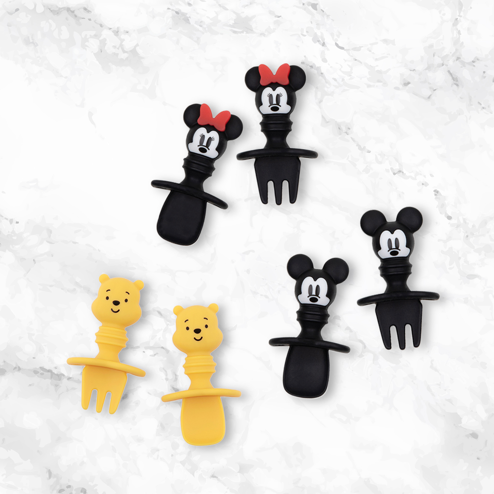 범킨스 자기주도이유식 아기 유아 실리콘 스푼포크 세트 디즈니 미키 미니 푸우