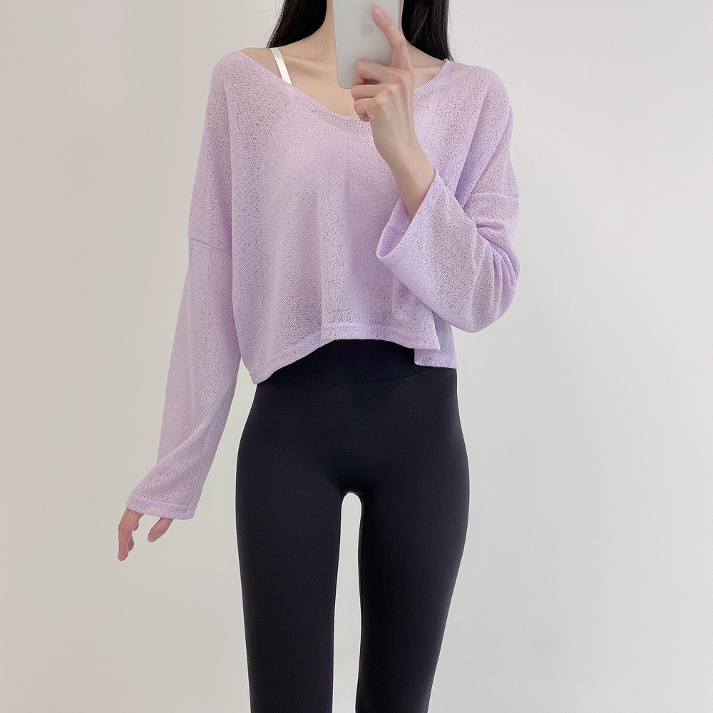 로라벨 앤리 필라테스복 요가복 필라테스 상의 옷 커버업 운동복 탑 요가 긴팔 크롭 루즈핏 - 상세 이미지 2
