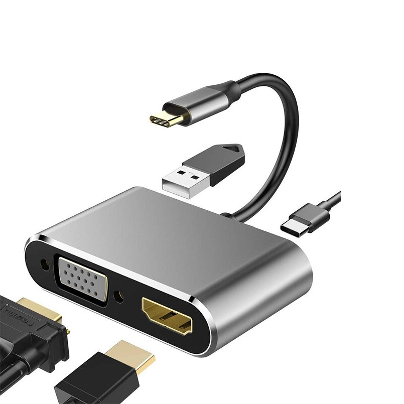 4in1 C타입 to HDMI 멀티허브 노트북 듀얼모니터 확장 복제 어댑터 B5 - 상품 이미지