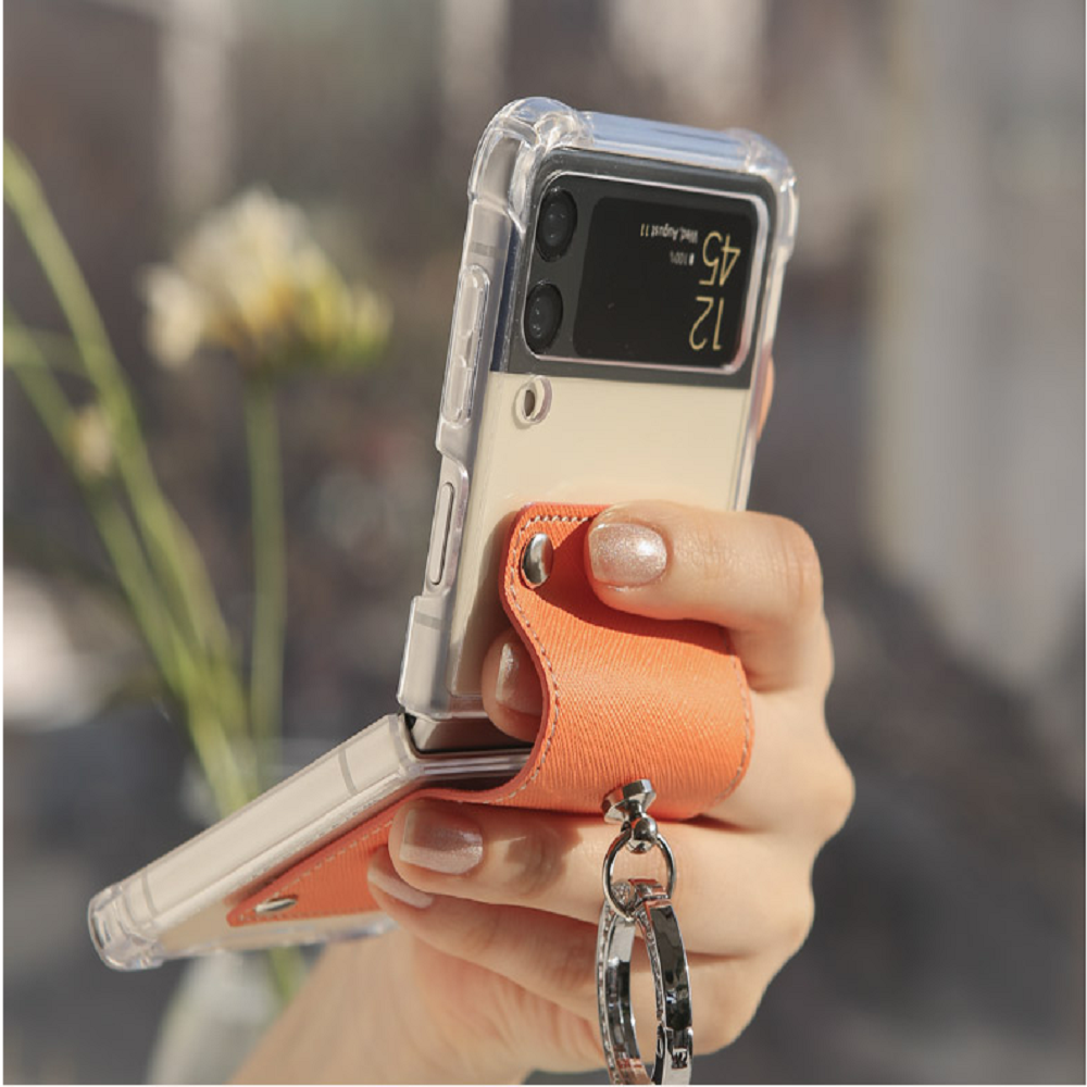 갤럭시 케이스 가죽 링 고리 범퍼 레드, 갤럭시Z 플립3 - 상품 이미지