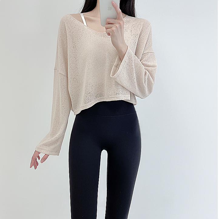 로라벨 앤리 필라테스복 요가복 필라테스 상의 옷 커버업 운동복 탑 요가 긴팔 크롭 루즈핏 - 메인 이미지