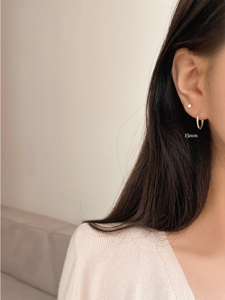 셀프러브 베이직 기본 링 귀걸이 - 925 실버 원터치 민자 슬림 서브 1mm 이어링 이미지 2