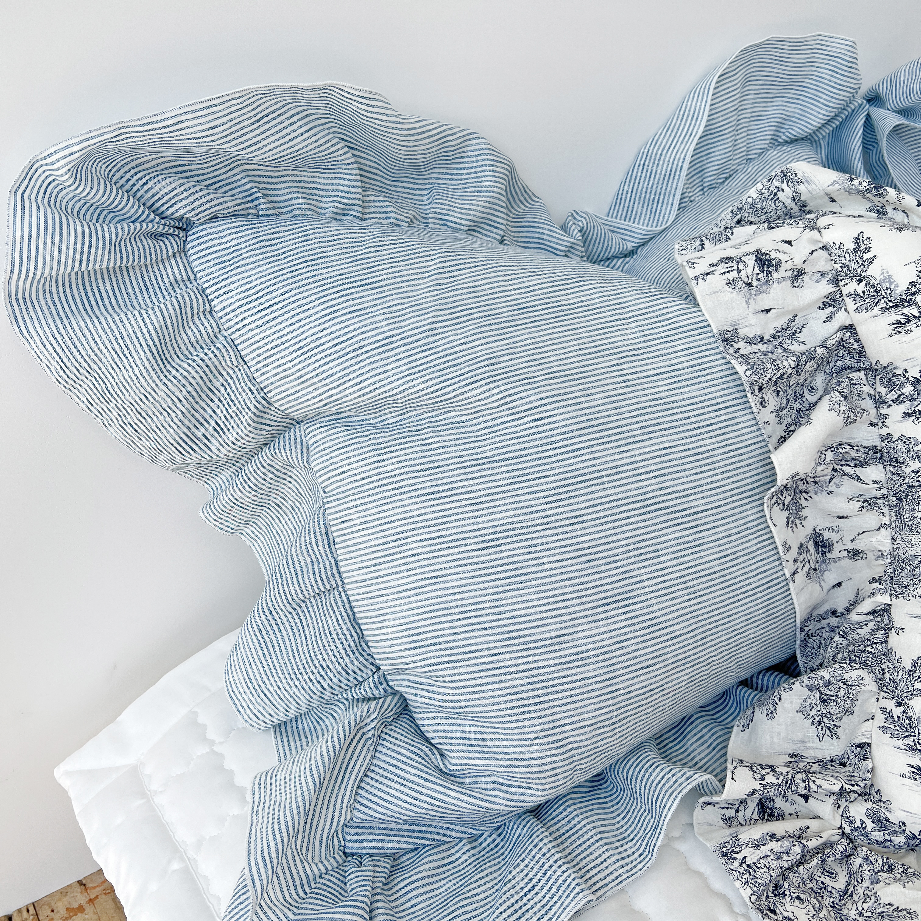 스트라이프 린넨 모달100 알러지케어 옥수수솜 프릴 차렵이불 S/SS