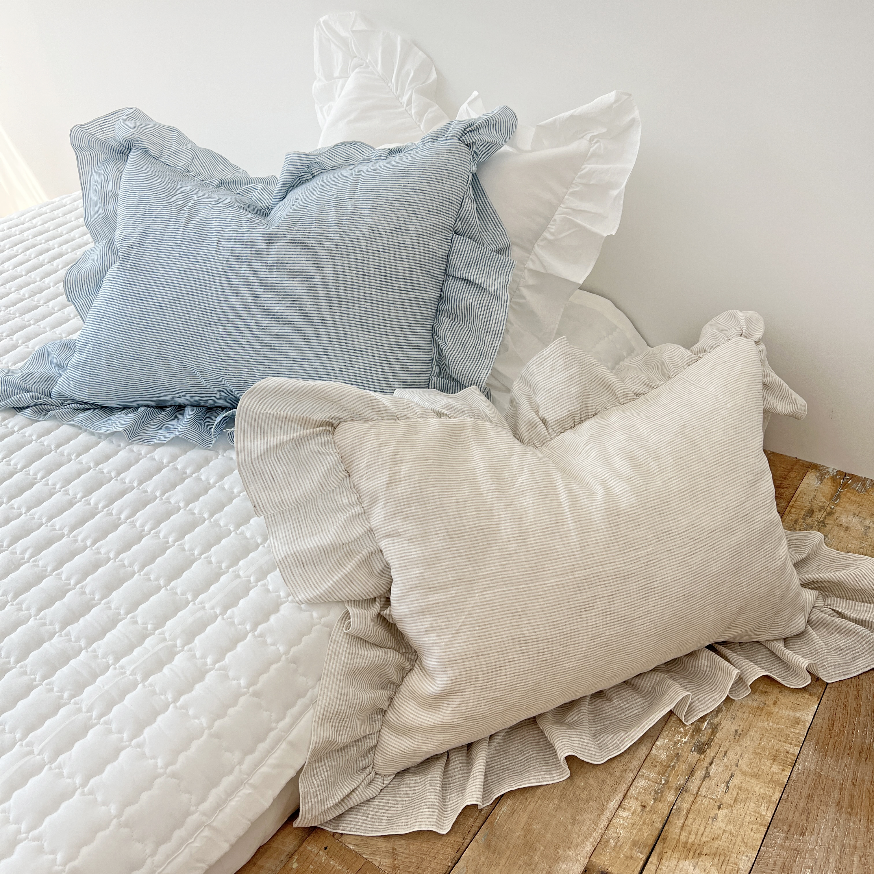 스트라이프 린넨 모달100 알러지케어 옥수수솜 프릴 차렵이불 S/SS