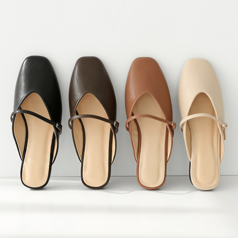 여성 빅사이즈 스퀘어 사각코 버클 스트랩 뮬 슬리퍼 블로퍼