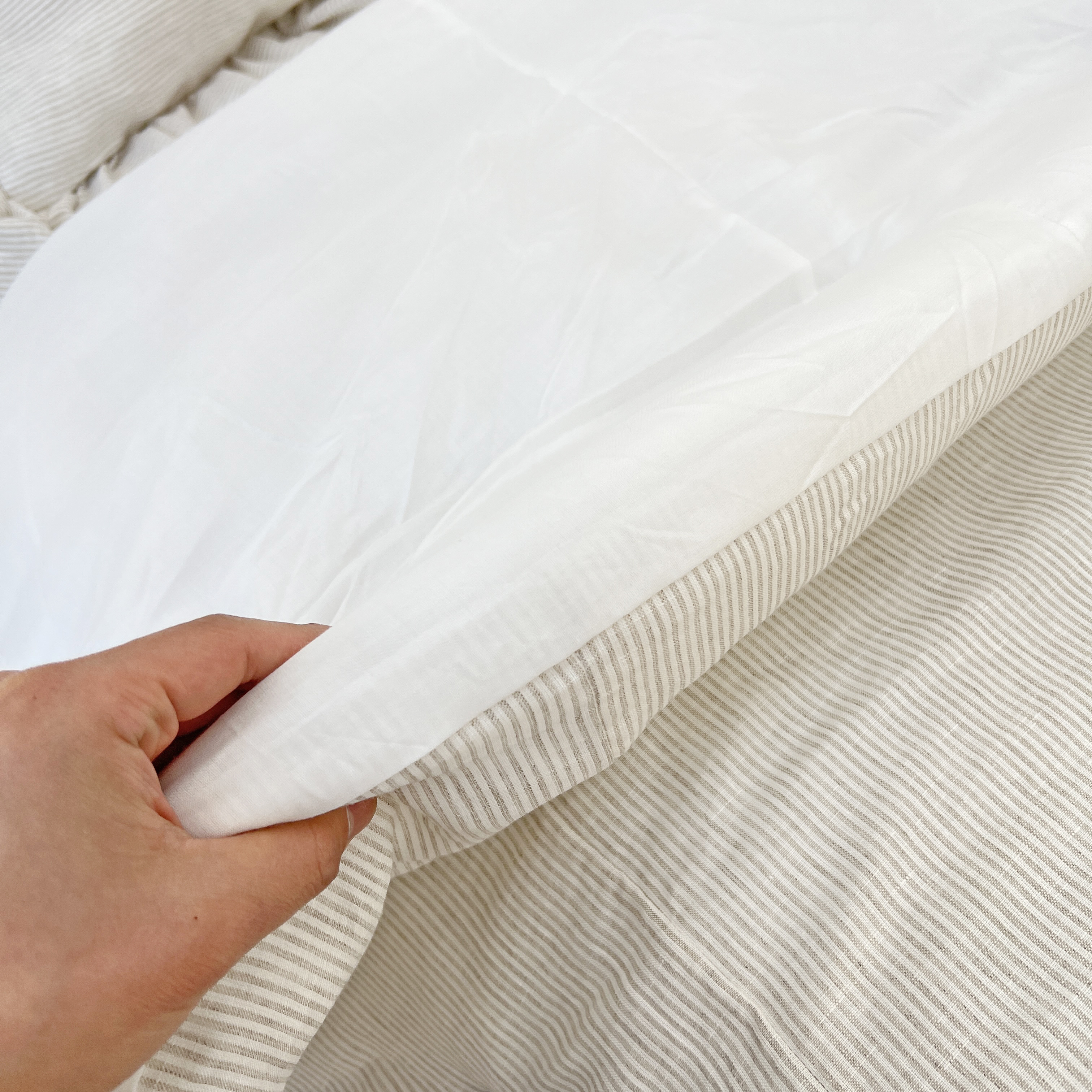 스트라이프 린넨 모달100 알러지케어 옥수수솜 프릴 차렵이불 S/SS