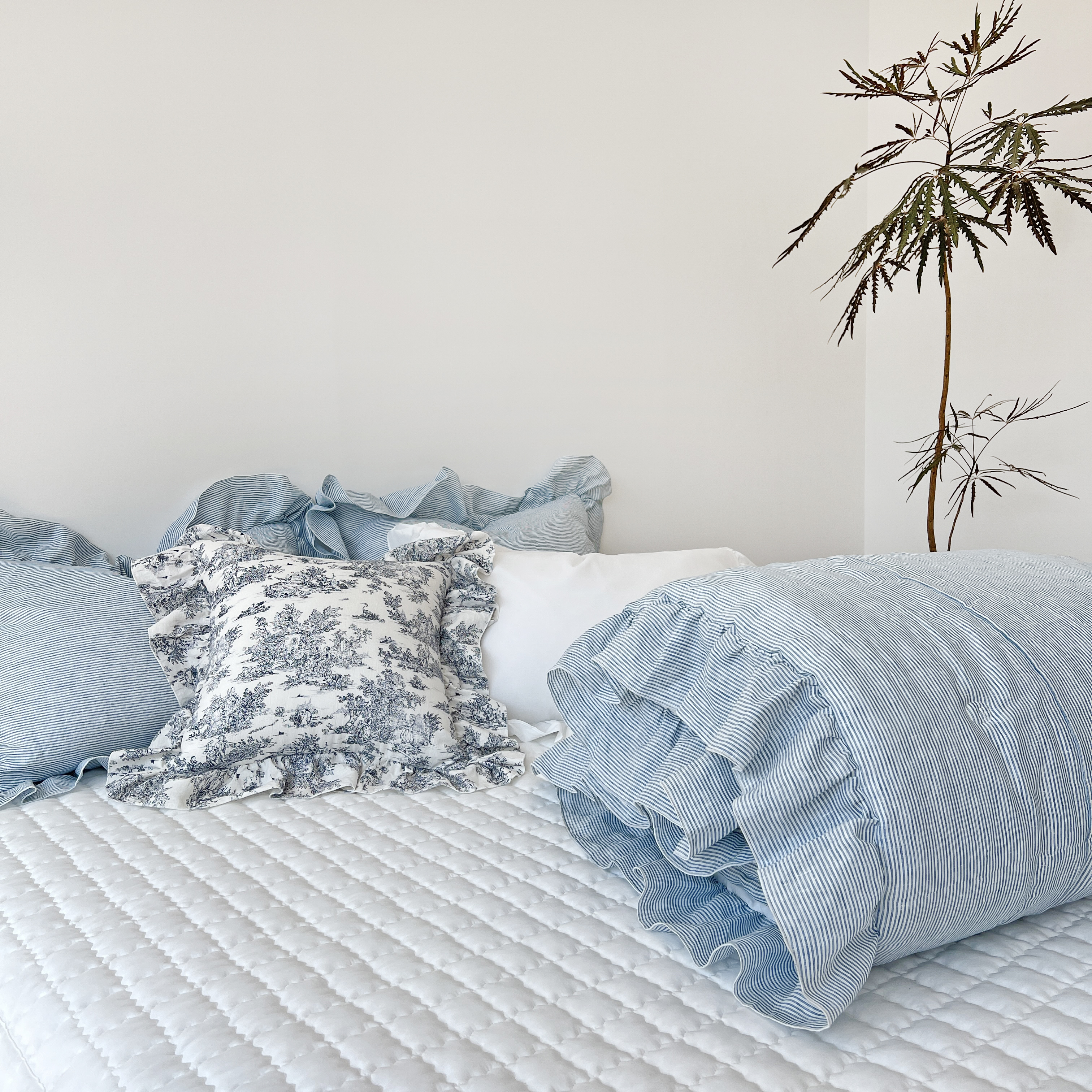 스트라이프 린넨 모달100 알러지케어 옥수수솜 프릴 차렵이불 S/SS