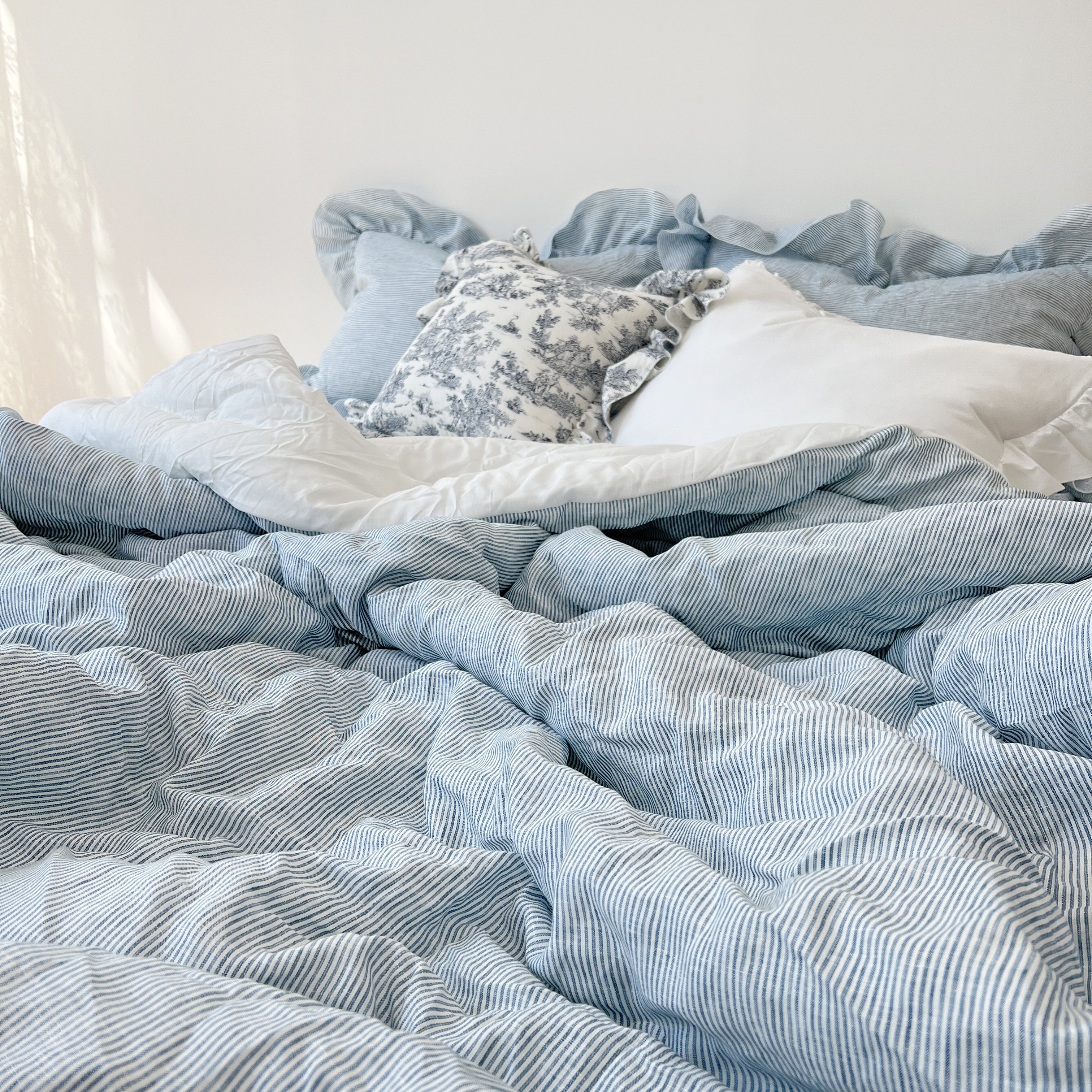 스트라이프 린넨 모달100 알러지케어 옥수수솜 프릴 차렵이불 S/SS