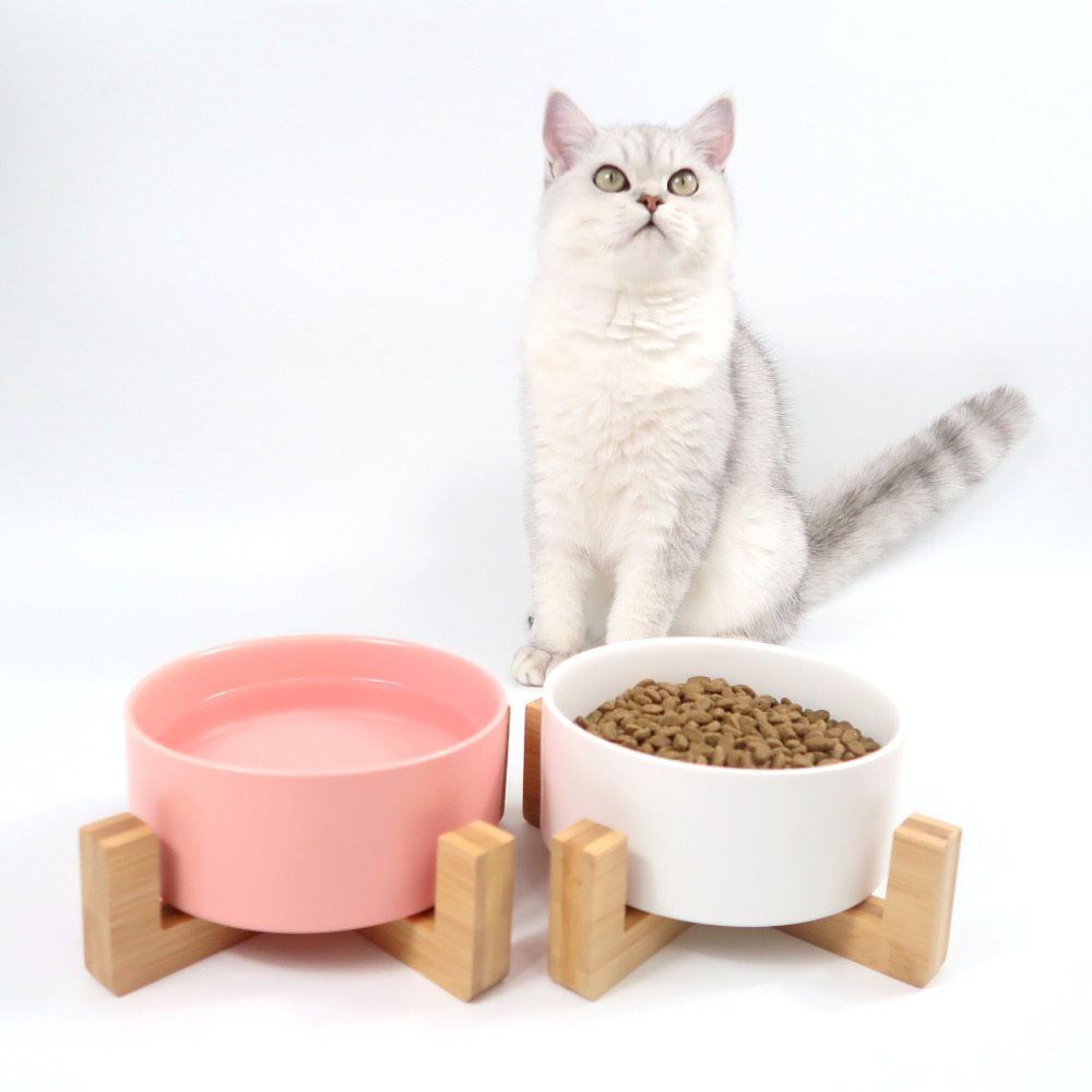 밤부 대형 세라믹 식기 핑크 고양이 밥그릇 물그릇