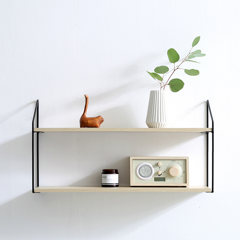 스트리얼 벽걸이 벽선반 1단 거실 펜트리 다용도 멀티 수납선반 나무 철제