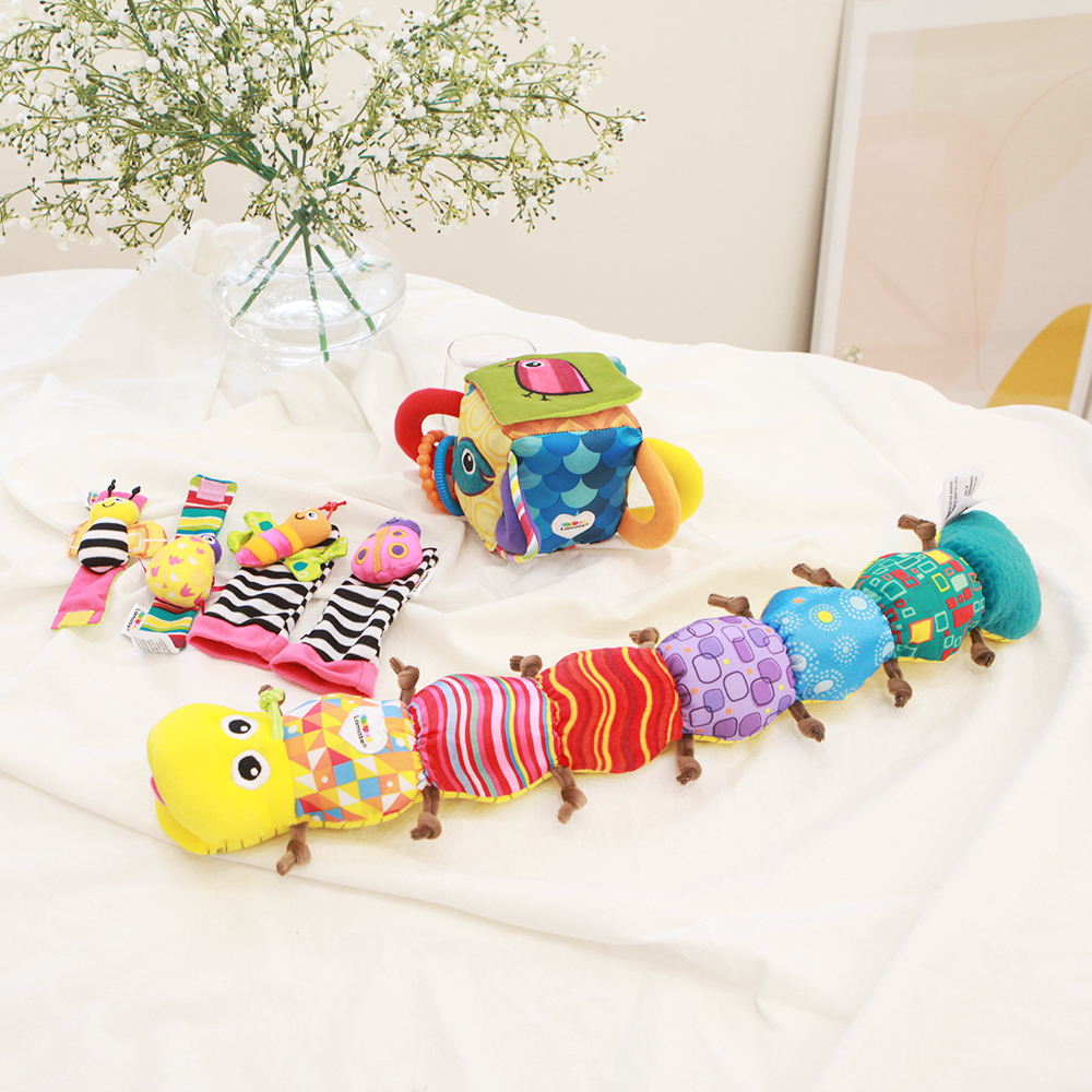 라마즈 애벌레 오감 풀세트 국민 아기장난감 애벌레 핑크/노랑+손발목 딸랑이+촉각 주사위