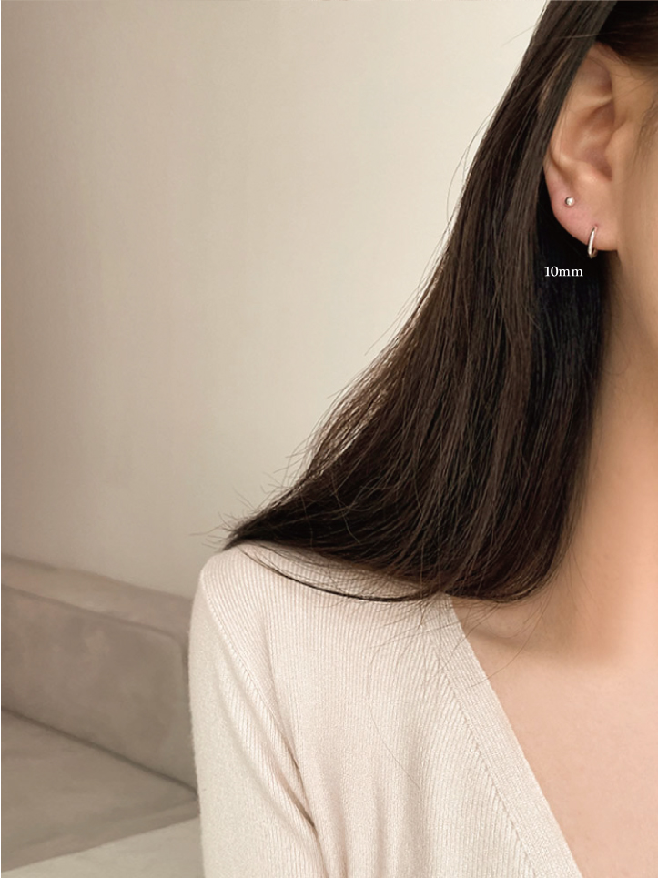셀프러브 베이직 기본 링 귀걸이 - 925 실버 원터치 민자 슬림 서브 1mm 이어링 이미지 4