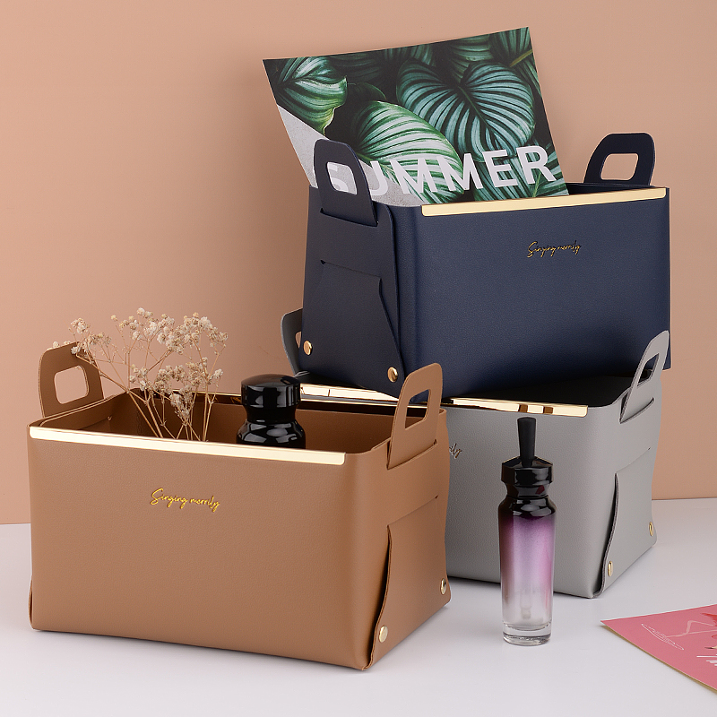 노바리빙  가죽 수납 정리함 블루 악세사리 화장품 정리 보관상자 네일샵 책상정리 수납함