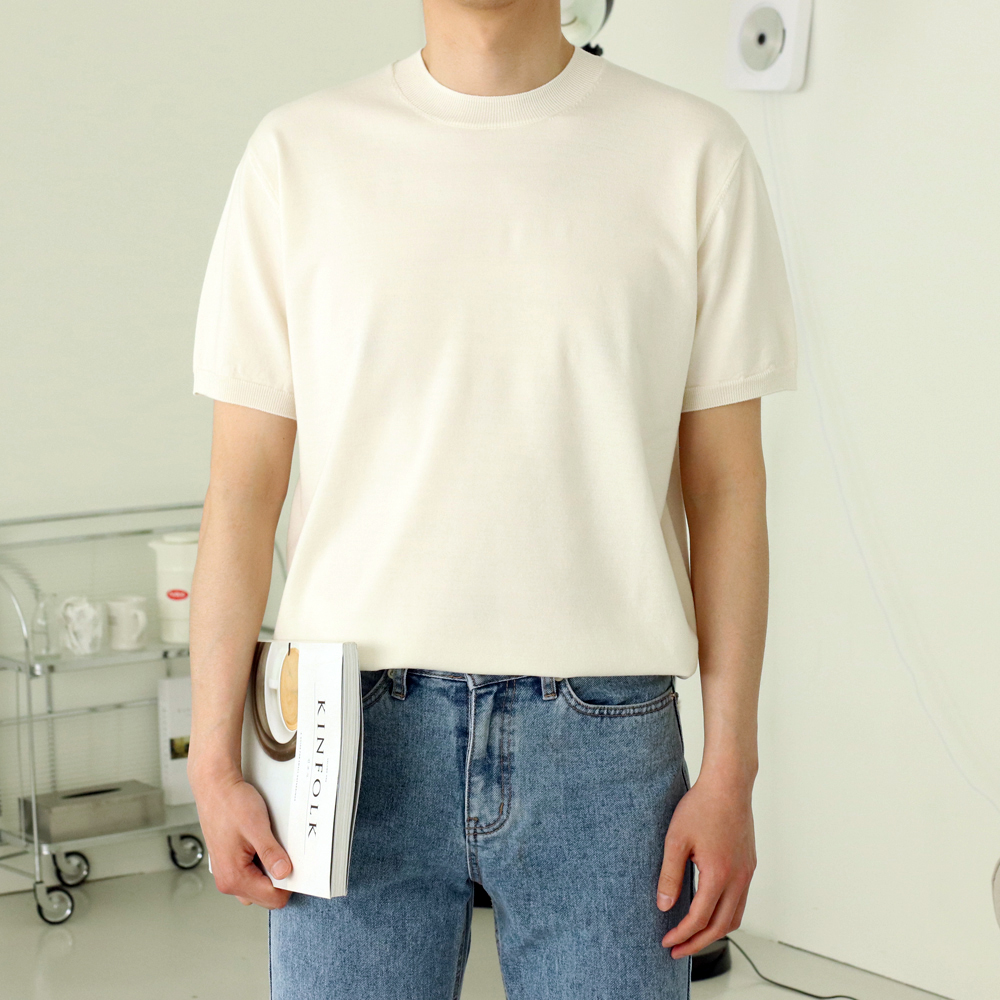 남자반팔니트 빅사이즈 린넨 머슬핏 반팔티셔츠 이미지 3