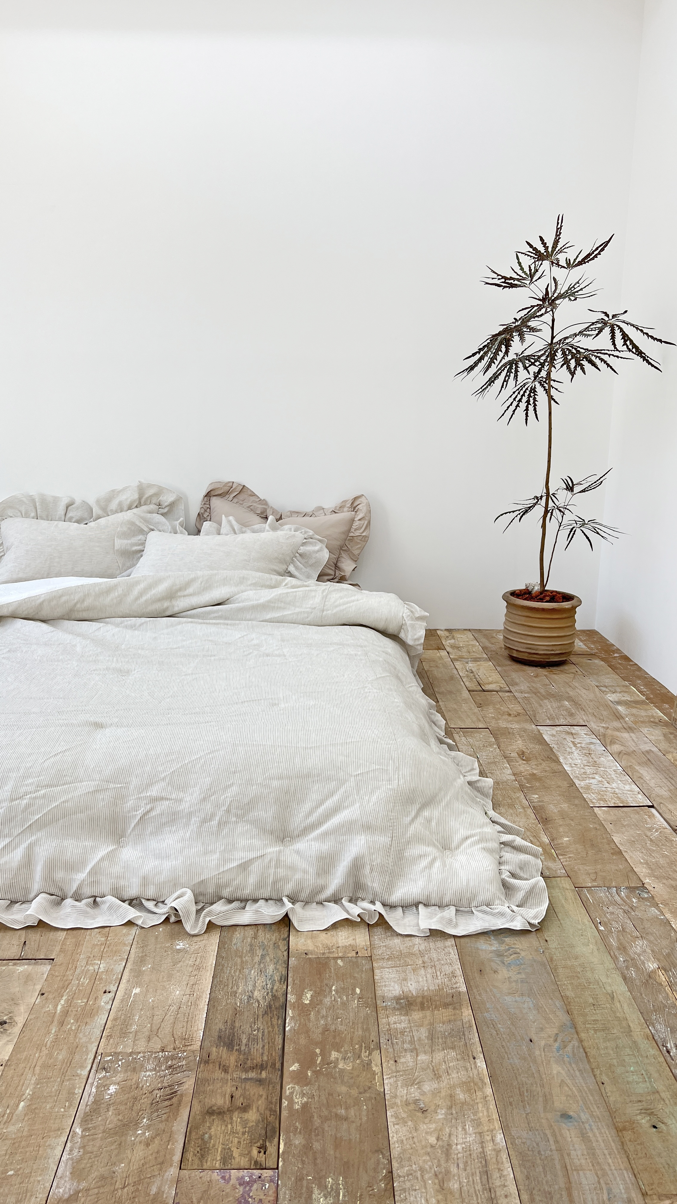 스트라이프 린넨 모달100 알러지케어 옥수수솜 프릴 차렵이불 S/SS