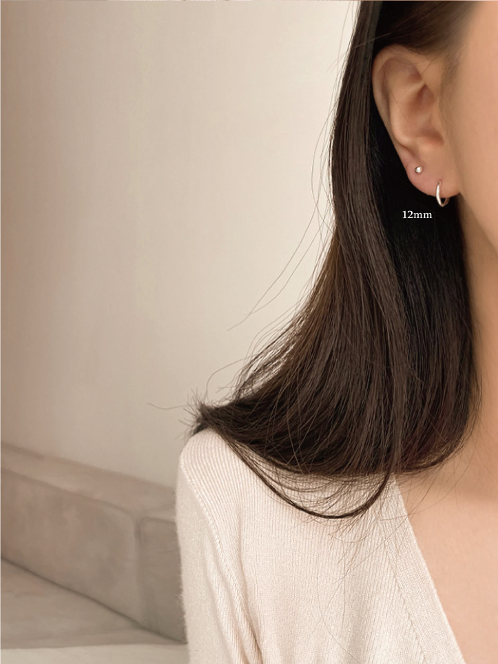 셀프러브 베이직 기본 링 귀걸이 - 925 실버 원터치 민자 슬림 서브 1mm 이어링 이미지 3