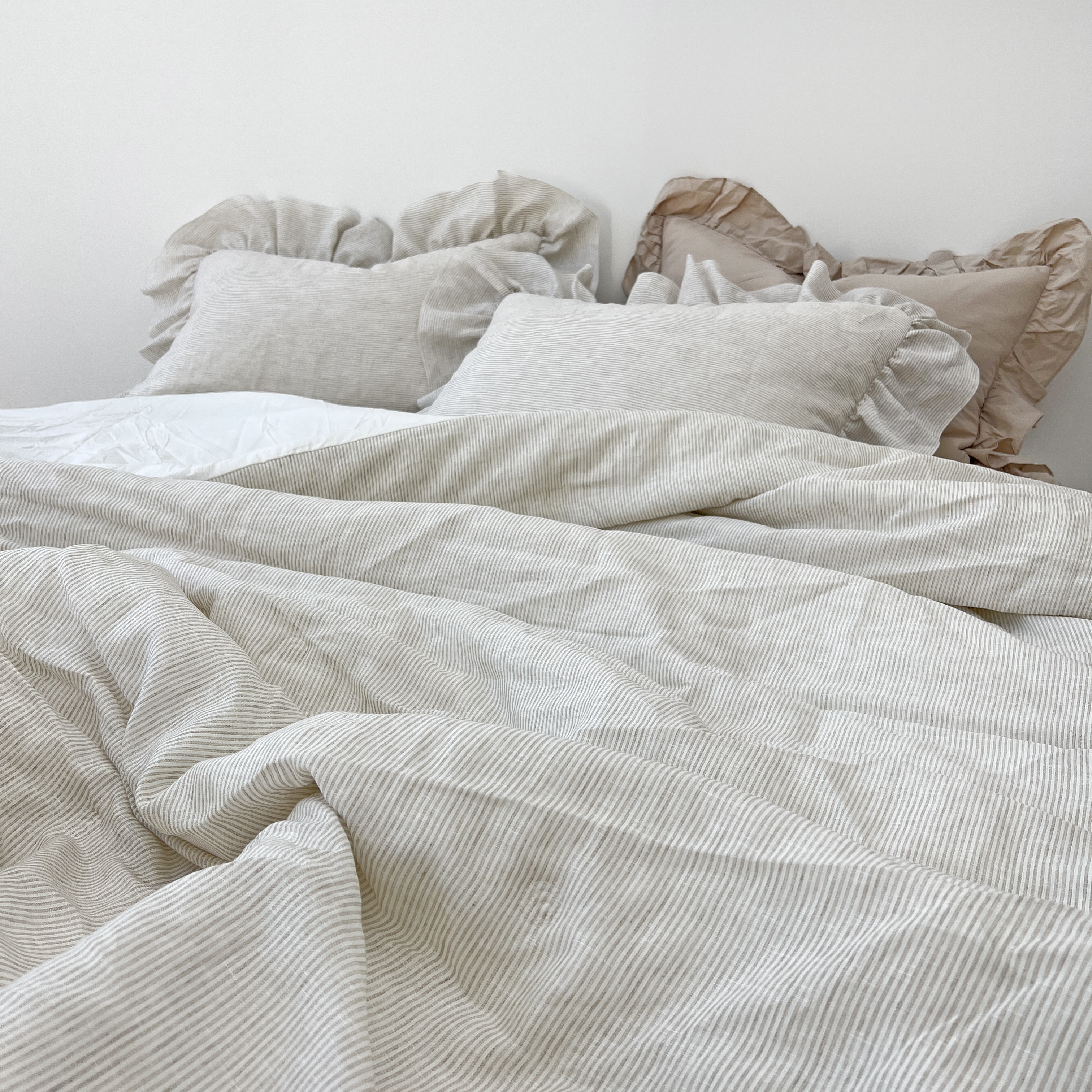 스트라이프 린넨 모달100 알러지케어 옥수수솜 프릴 차렵이불 S/SS