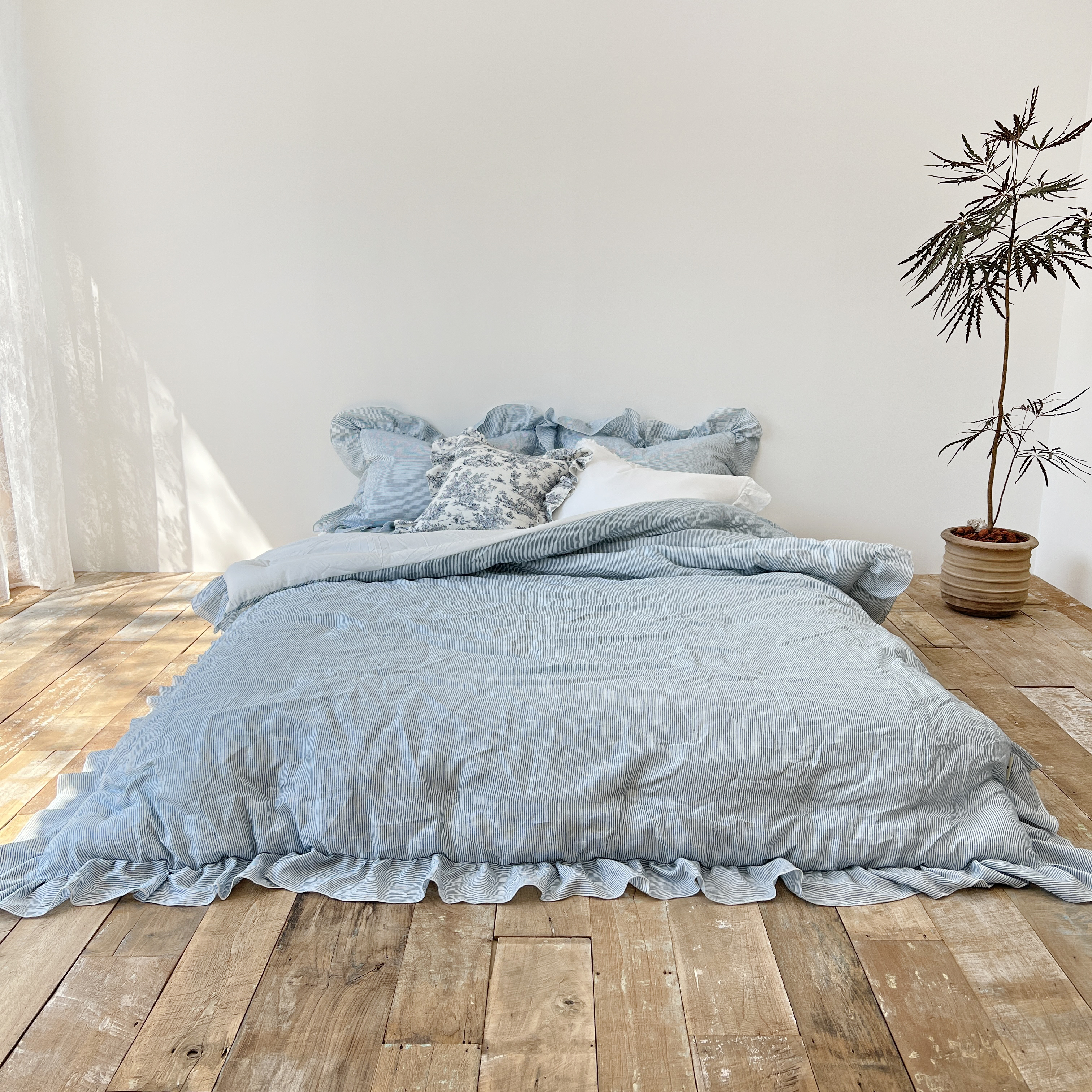 스트라이프 린넨 모달100 알러지케어 옥수수솜 프릴 차렵이불 S/SS