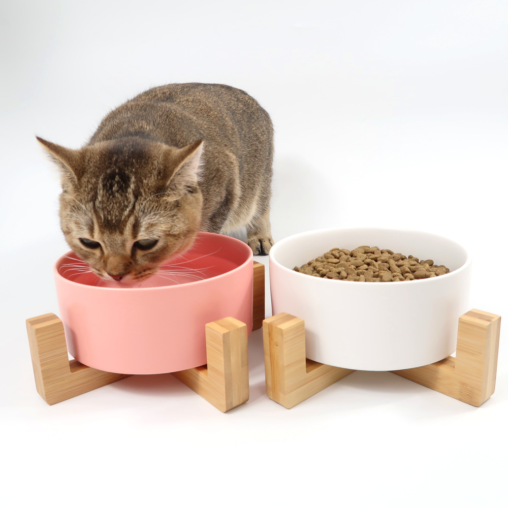 밤부 대형 세라믹 식기 핑크 고양이 밥그릇 물그릇