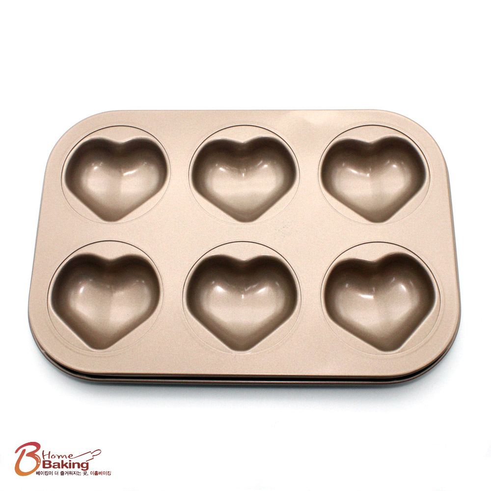 크리스탈 하트머핀틀 6구 팬 원형틀 홈베이킹 식빵 피자 머핀