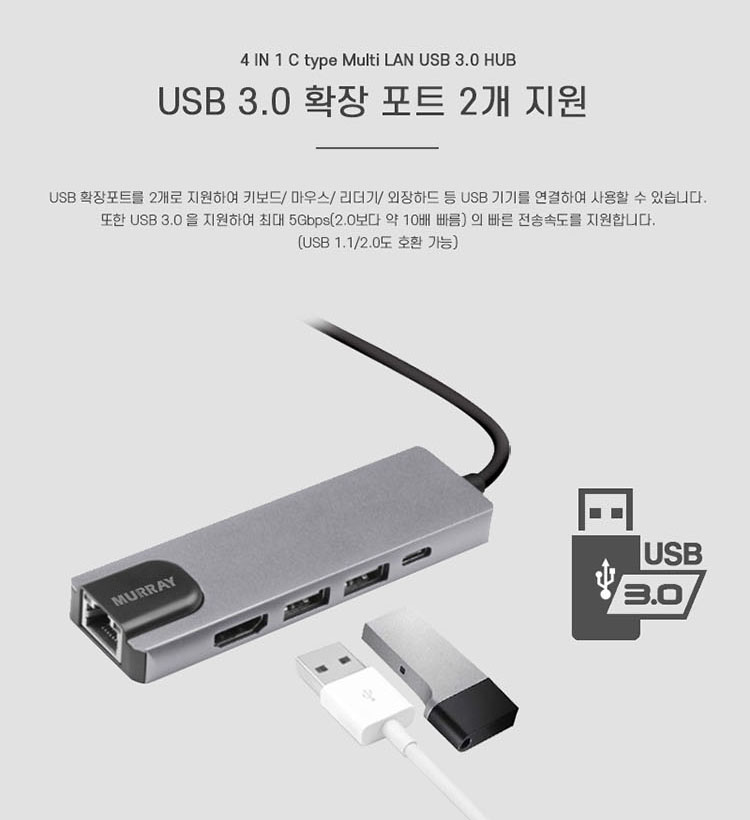 1기가 랜포트지원 4in1 C타입 usb 맥북프로 아이패드 멀티 허브 이미지 7