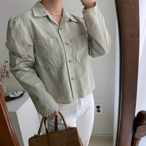 [세일]바스락 루즈핏 나일론 자켓형 퍼프 셔츠 블라우스 - 상품 이미지