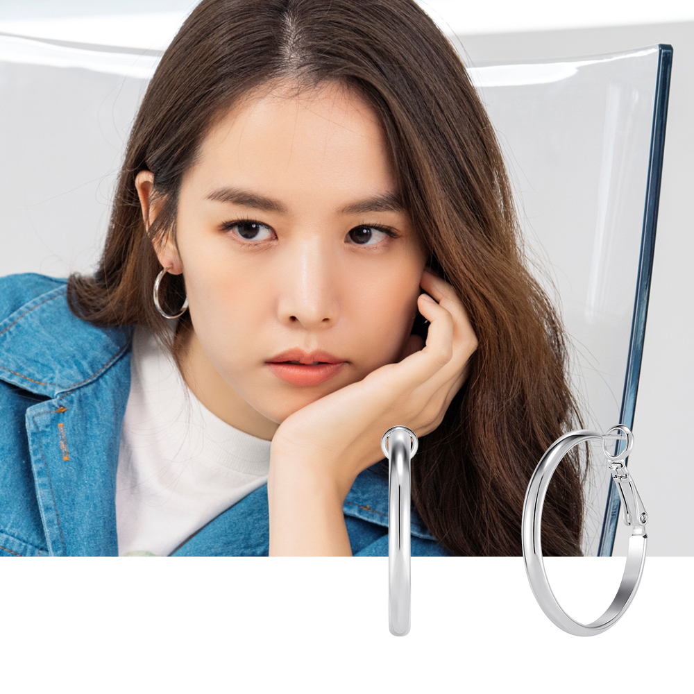 조윤희 장나라 이다인 귀걸이 폴브리알 주얼리 민자 후프링 귀걸이 PYBE0121 핑크골드 화이트 - 메인 이미지