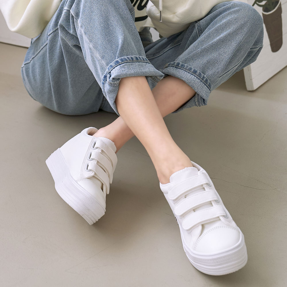 여성 로우 탑 5.5cm 키높이 통굽 벨크로 운동화 스니커즈 2color - 상세 이미지 5