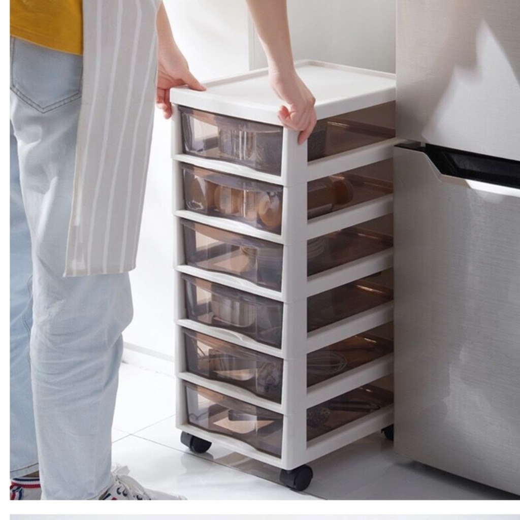 4단 폭 좁은 바퀴 서랍장 이동 서랍장 슬림 투명 서랍장