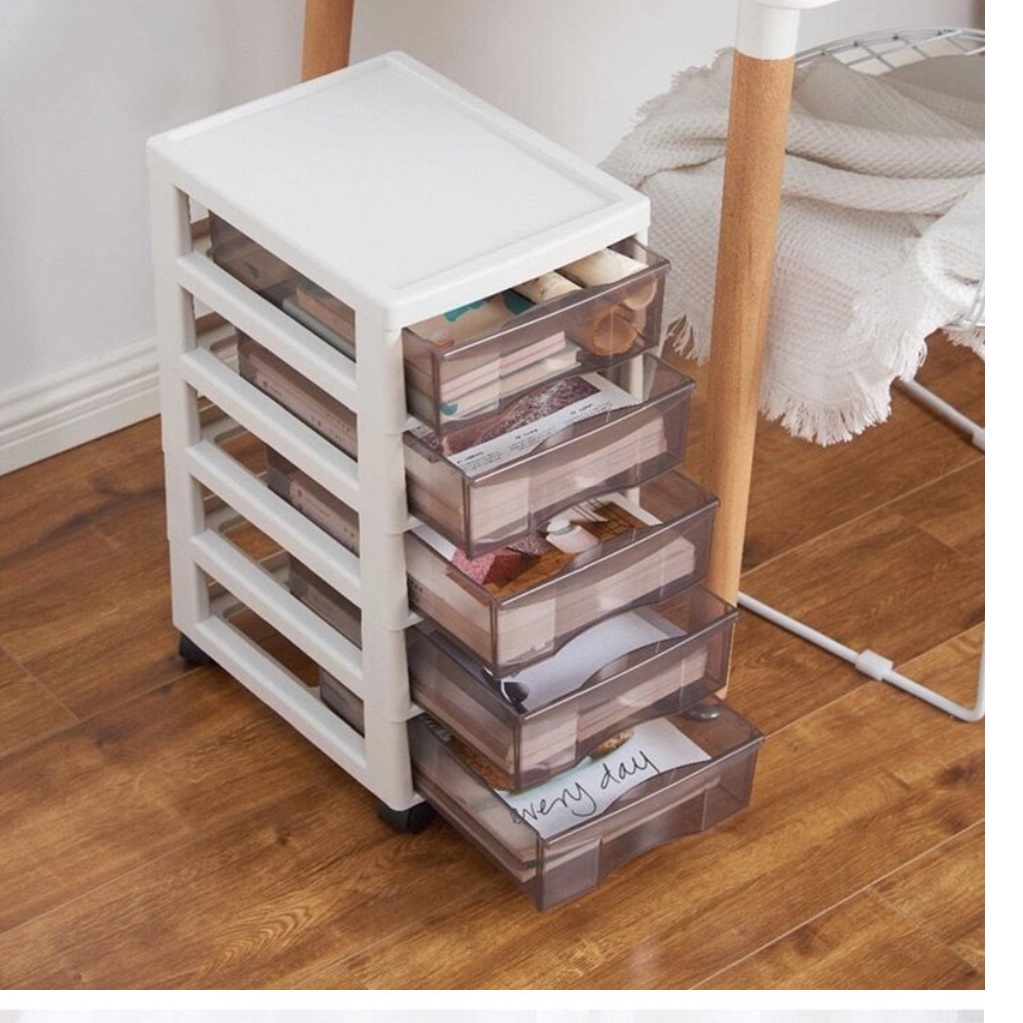 4단 폭 좁은 바퀴 서랍장 이동 서랍장 슬림 투명 서랍장