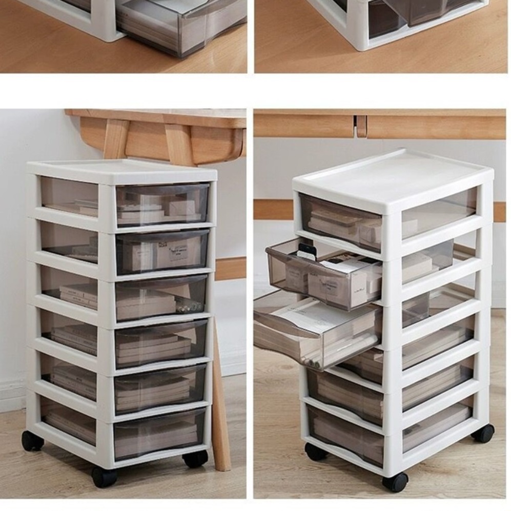 4단 폭 좁은 바퀴 서랍장 이동 서랍장 슬림 투명 서랍장
