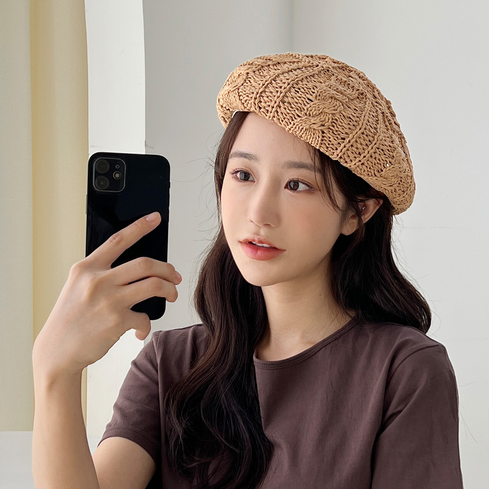 꽈배기 여름 니트 베레모 여성 빵모자 이미지 6