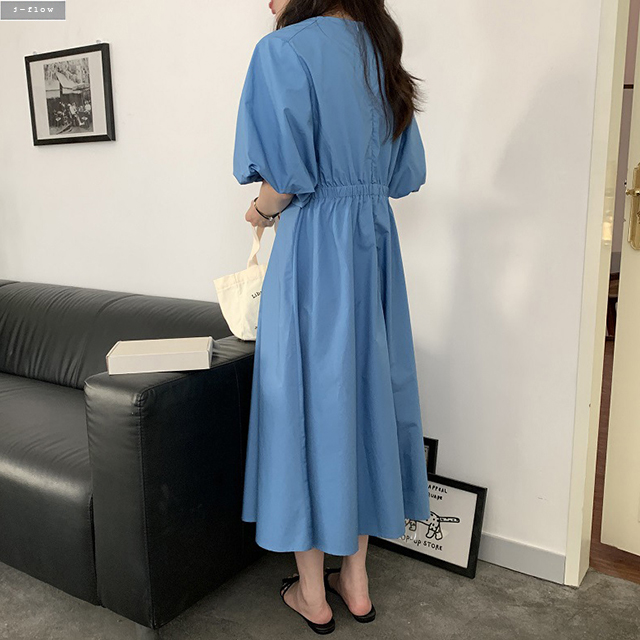 오페라 빅볼륨 퍼프 코튼 롱원피스 4col 여름 봄 뒷밴딩 루즈핏 가오리 A라인 제이플로우 - 상세 이미지 3