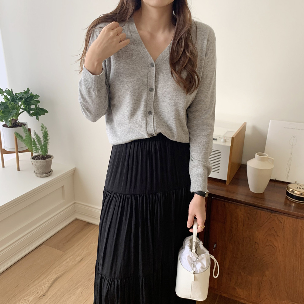 부드러운 캐시미어 울 가디건 루즈핏 기본 브이넥 니트가디건 여자 가을 가디건 그레이 베이지