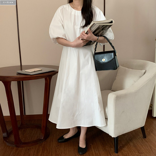 오페라 빅볼륨 퍼프 코튼 롱원피스 4col 여름 봄 뒷밴딩 루즈핏 가오리 A라인 제이플로우 이미지 7