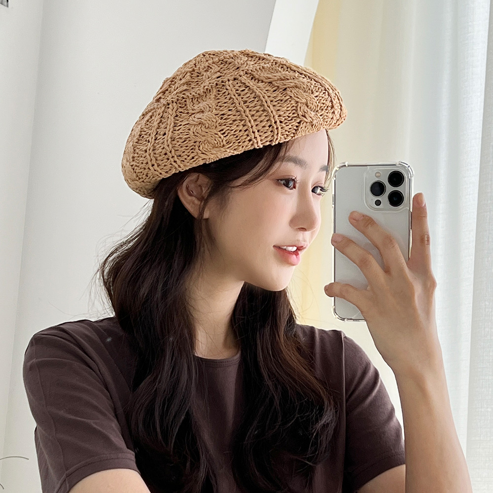 꽈배기 여름 니트 베레모 여성 빵모자 이미지 7
