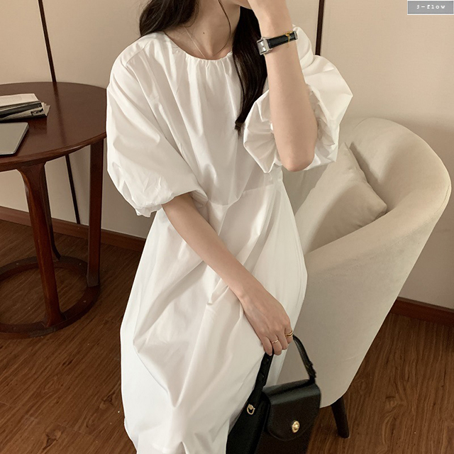 오페라 빅볼륨 퍼프 코튼 롱원피스 4col 여름 봄 뒷밴딩 루즈핏 가오리 A라인 제이플로우 이미지 6